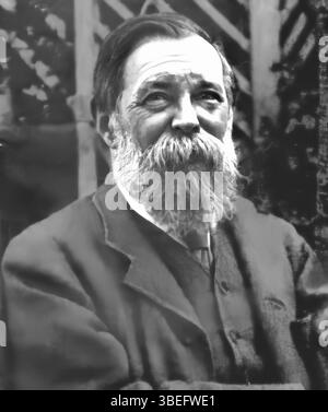 Dieses erweiterte Porträt von Friedrich Engels (1820–1895) hebt seine Beiträge als Philosoph, Politiker und Mitautor des Kommunistischen Manifests hervor, das für die Entwicklung der marxistischen Theorie von zentraler Bedeutung ist. Stockfoto