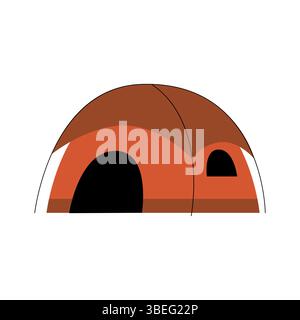 Minimalistische Illustration eines orangen Campingzelt mit offenem Eingang. Einfaches, flaches Design für Abenteuer, Reisen und Natur im Freien Stock Vektor