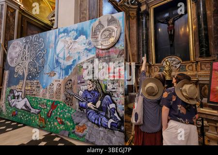 Roma, Italien. Mai 2025. Pop Peace of Art, Opera collettiva per la Pace organizzata dalla Studio Art Factory nella Basilica di Santa Maria in Montesanto Ñ Roma Ñ Italia Ñ Gioved“ 29 Maggio 2025 - Cronaca - (Foto di Cecilia Fabiano/ Credit: LaPresse/Alamy Live News Stockfoto