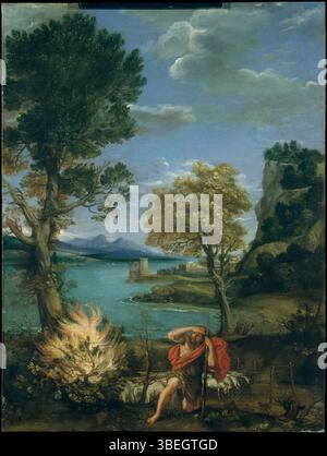 Landschaft mit Moses und dem brennenden Busch - Domenichino - Stockfoto