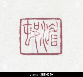 Diese Abbildung zeigt ein Siegel für vereinfachtes Chinesisch, das für die Authentifizierung von Dokumenten oder Kunstwerken entwickelt wurde. Robben sind ein wichtiger Teil der chinesischen Kultur und symbolisieren Autorität, Erbe und formale Anerkennung. Stockfoto