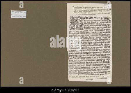 Dieses Dokument von 1609, gedruckt von Hillebrant Iacobsz in den Haag, beschreibt die Vereinbarung zwischen König Philipp von Spanien, Erzherzog Albert und Erzherzogin Isabella Clara Eugenia auf der einen Seite und den Generalstaaten der Vereinigten Provinzen auf der anderen Seite. Stockfoto
