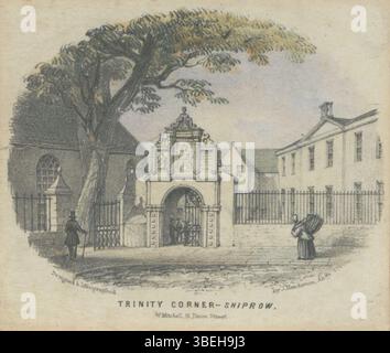 John Hendersons Kunstwerk *Trinity Corner, Shiprow* zeigt eine Szene in Aberdeen. Dieses Stück ist Teil der Aberdeen Archives, Gallery & Museums Collection. Henderson, der im späten 19. Und frühen 20. Jahrhundert aktiv war, war bekannt für seine detaillierten Landschaften und Stadtszenen. Stockfoto