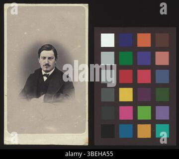 Diese Fotografie stammt aus der Zeit um 1867 und ist eine Schrankkarte von Gustav Stehelin, einer Schweizer Figur. Das Bild zeigt die Gestalt von Stehelin in einer formalen Umgebung. Stockfoto