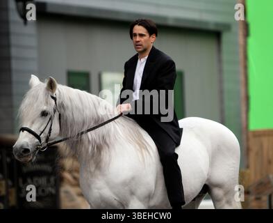 Colin Farrell am Set von „Winter's Tale“ in New York City – 12. Dezember 2012 Stockfoto