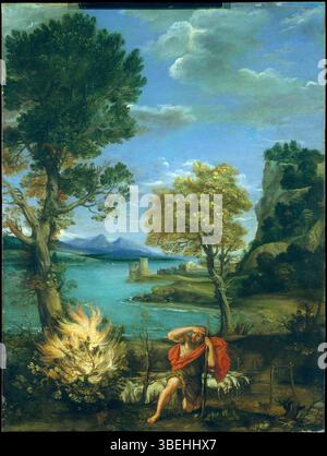 Landschaft mit Moses und dem brennenden Busch - Domenichino - Stockfoto