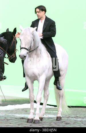 Colin Farrell am Set von „Winter's Tale“ in New York City – 12. Dezember 2012 Stockfoto