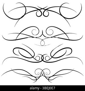 Set aus dekorativen Locken, Wirbeln, Monogrammen und kalligrafischen Borten im Vintage-Stil. Designelemente der Linienzeichnung in schwarzer Farbe auf weißem Hintergrund. Vektor i Stock Vektor