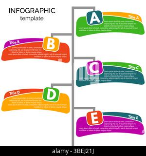 Fünf-Schritte-Infografik-Designelemente. Schritt-für-Schritt-Infografik-Designvorlage. Vektorabbildung Stock Vektor
