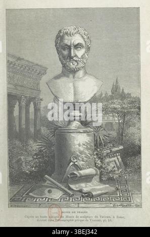 Stich von Thales von Milet von Charles Laplante, basierend auf einer Vatikanischen Büste, veröffentlicht in Vies des Savants Illustres von Louis Figuier im Jahr 1866. Stockfoto