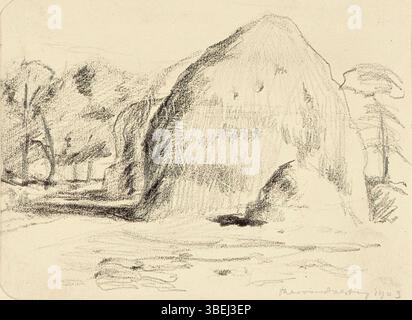 Das Gemälde „Haystacks“ von Theo van Doesburg aus dem Jahr 1910 ist Teil der Sammlung des Centraal Museums. Sie stellt einen Bruch mit der traditionellen Landschaftsmalerei dar und zeigt die frühe Verwendung geometrischer Abstraktion und modernistischer Elemente. Stockfoto