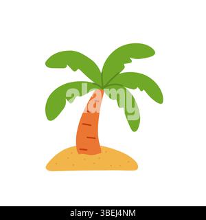 Bunte Vektor-Illustration einer skurrilen Palme auf einer Sandinsel, perfekt für Reisethemen, Sommeraktionen, tropische Designs und Urlaub Stock Vektor