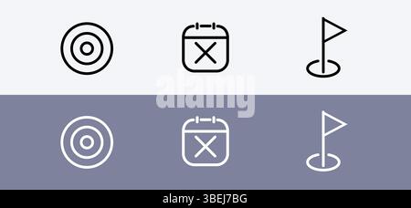 Basis-Symbolpaket – Ziel-, Kalender- und Zielsymbol. Stock Vektor