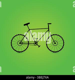 Einfache schwarze Fahrrad-Illustration auf einem grünen Hintergrund mit weißen Reifen Akzenten Stock Vektor