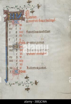 Folio 009r aus dem Stundenbuch des Meisters von weder van Culemborg, geschaffen zwischen 1430 und 1435, mit dem Kalender für September und Oktober der Diözese Utrecht. Stockfoto