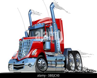 Cartoon-Sattelschlepper. Verfügbares EPS-10-Vektorformat, das durch Gruppen und Ebenen getrennt ist, mit Transparenzeffekten für ein Neumalen mit einem Klick Stock Vektor