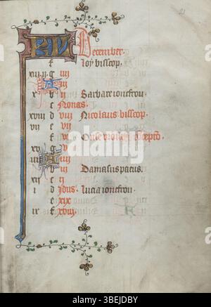 Folio 011r aus dem Stundenbuch des Meisters von weder van Culemborg, erstellt um 1430–1435, mit dem Kalender für November und Dezember für die Diözese Utrecht. Stockfoto