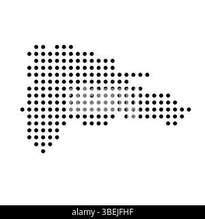Gepunktete Landkarte der Dominikanischen Republik. Abbildung mit schwarzen Pixeln isoliert auf weißem Hintergrund. Vektorkreis Mosaik. Stock Vektor