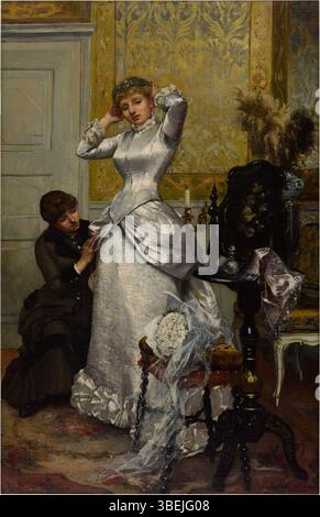 Ein Gemälde von Rudolf Ernst mit dem Titel „Dressing the Bride“, entstanden im späten 19. Bis frühen 20. Jahrhundert. Stockfoto