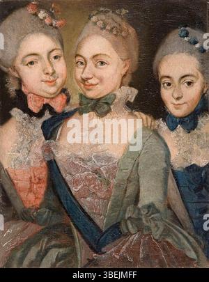Dieses Porträt aus der Zeit um 1760 zeigt die Gräfin von Stolberg. Das Gemälde zeigt die Mode, den Stil und den sozialen Status der Adligen im 18. Jahrhundert in Polen. Stockfoto