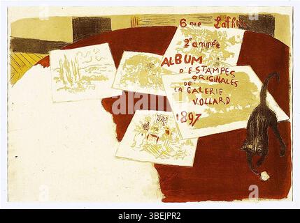 Die Titelseite des Albums d’estampes originales de la Galerie Vollard ist ein farbiger lithographischer Druck von Pierre Bonnard, der 1897 erstellt wurde. Der Druck misst 66 x 92 cm und zeigt unverwechselbare Kunstwerke aus dem späten 19. Jahrhundert. Stockfoto