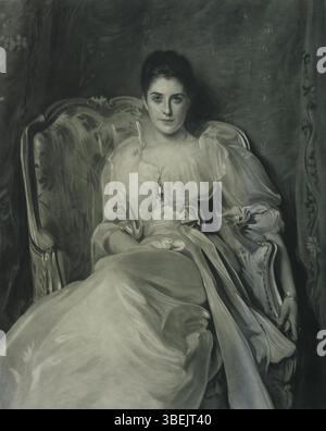 Dieses Stück von Henry Macbeth Raeburn (1860–1947) basiert auf John Singer Sargents berühmtem Porträt von Gertrude, Lady Agnew von Lochnaw. Das auf Papier erstellte Bildmaterial repliziert das Original auf einem anderen Medium. Stockfoto