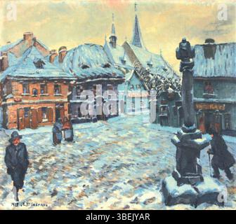 1915 Gemälde mit dem Titel „Poison Shack“ von Emil Artur Longen, das den tschechischen expressionistischen Stil und die Umgebung des frühen 20. Jahrhunderts widerspiegelt. Stockfoto