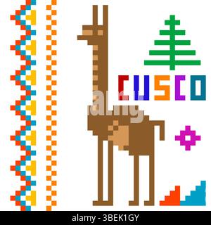 Peruanisches Design mit Lama und Cusco im Stickstil Stock Vektor