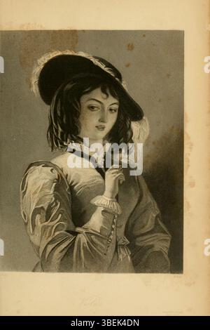 Ein Gemälde von Augustus Egg aus dem Jahr 1849, das Viola aus Shakespeares „zwölfter Nacht“ darstellt. Das Kunstwerk fängt Violas Komplexität ein und verbindet Verletzlichkeit mit Stärke, ein wesentliches Thema in der Erzählung des Stücks. Stockfoto