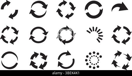 Schwarze Pfeile Symbolset Kreisförmige Drehungs- und Ladesymbole Vektorillustration Stock Vektor