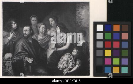 Schwarz-weißes Gruppenporträt von Maria Sibylla Merian mit anderen, erstellt um 1641 von Matthäus Merian. Stockfoto