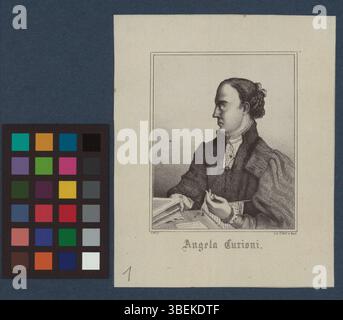 Lithographisches Porträt von Angela Curioni, um 1853 von E. Wolf erstellt und von G. Wolf in Basel gedruckt, auf einem Blatt montiert. Stockfoto