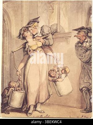 Dieses Werk mit dem Titel „A milksop“ von Thomas Rowlandson (1757–1827), das am 15. Dezember 1811 erstellt wurde, stellt eine humorvolle und satirische Figur dar. Rowlandsons Stil aus dem 18. Jahrhundert hebt übertriebene Merkmale hervor und sorgt so für komödiantischen Effekt. Stockfoto