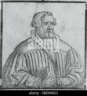 Diese Reproduktion eines Stiches aus dem 16. Jahrhundert stellt Christodan Andreas Botenstein Carolstadius dar, eine religiöse Figur aus dieser Zeit. Stockfoto