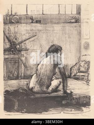 The Printing Press ist eine Lithografie von Ethel Gabain aus dem Jahr 1911, Teil einer Auflage von 12. Signiert und Teil des Künstlergutes, misst es 10,25 x 8 Zoll. Die Arbeit greift das Thema des industriellen Fortschritts auf. Stockfoto