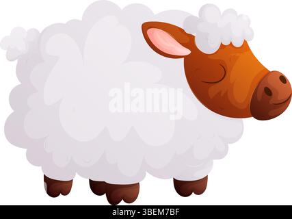 Entzückende Zeichentrick-Schafillustration mit flauschiger weißer Wolle und braunem Gesicht. Ideal für Designs für Kinder, Babyprodukte oder Projekte im Agrarbereich. Vektorillus Stock Vektor