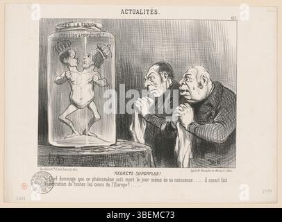 Lithografie von Honoré Daumier aus dem Jahr 1851 mit dem Titel „Regrets Superflus“, die eine satirische Szene in der Boston Public Library darstellt. Stockfoto