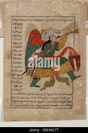 Darstellung des Engels Israfel aus einem Folio aus dem 15. Jahrhundert 'Aja-ib al-Makhluqat' von al-Qazvini. Diese beleuchtete Manuskriptseite wird von der Smithsonian Institution gehalten. Stockfoto