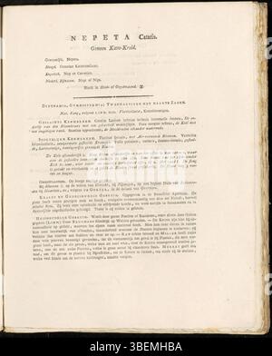 Diese Platte aus dem Jahr 1822 von Jan Kops' Flora Batava enthält eine Beschreibung von Nepeta cataria (Katzenminze), bekannt für ihre aromatischen Blätter, die in der traditionellen Medizin verwendet werden. Die Illustration ist Teil der Flora Batava-Serie, die die niederländische Flora dokumentiert. Stockfoto