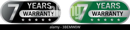 Set aus zwei 7-Jahres-Garantietiketten in schwarz und grün mit silbernen Sternen, die für die langfristige Produktsicherheit verwendet werden Stock Vektor