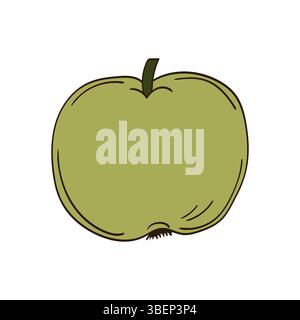 Niedliche Frucht-Illustration in Handzeichnung Stil. Grünes Apfelsymbol auf weißem Hintergrund. Design für Postkarten, Flyer, Banner. Symbol Stock Vektor
