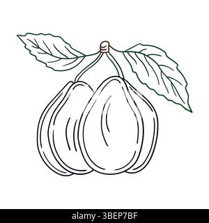 Niedliche Beeren-Illustration in Handzeichnung. Farbkontur. Pflaumensymbol auf weißem Hintergrund. Design für Postkarten, Flyer, Banner. Symbol, Schild, Aufkleber, Stock Vektor
