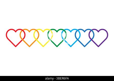 Regenbogenherzlinie. Farbenfrohe Vektorform. LGBT-Stolz. Romantisches Symbol für Verläufe. Stock Vektor