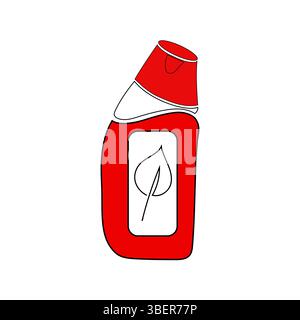 Abbildung der roten Flasche. Blattetikett. ECO-Produktsymbol. Vektorgrafik. Stock Vektor