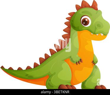 Eine bezaubernde Zeichentrickillustration eines grün-orangen Dinosauriers mit Stacheln, perfekt für Kinderbücher, Spiele und Lehrmaterialien. Es ist freundlich, Stock Vektor