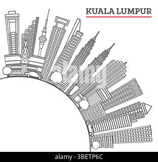 Umreißen Sie die Skyline von Kuala Lumpur Malaysia City mit modernen Gebäuden und Kopierraum isoliert auf weiß. Vektorabbildung. Kuala Lumpur Stadtbild mit La Stock Vektor