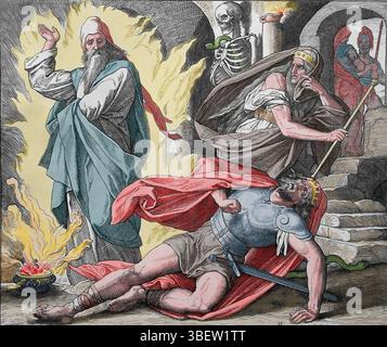 Altes Testament. Saul, Samuel bei der Hexe von Endor. Das erste Buch Samuel. Illustration von J. Schnorr von Carolsfeld. "Die Bilderbibel", 1852-60. Stockfoto