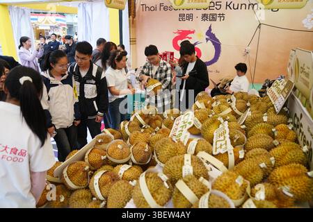 Die Bürger wählen Dura beim 15. Thai Festival in Kunming. Kunming, China. 29. Mai 2025. Das 15. Thai Festival in Kunming, südwestchinesischer Provinz Yunnan, beginnt am 29. Mai 2025. Die thailändischen Kulturveranstaltungen und die thailändische Messe zogen viele Bürger und Touristen an. Quelle: Liu Ranyang/China News Service/Alamy Live News Stockfoto