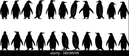Pinguine in verschiedenen Standpositionen mit minimalem schwarzen Vektor-Stil Stock Vektor
