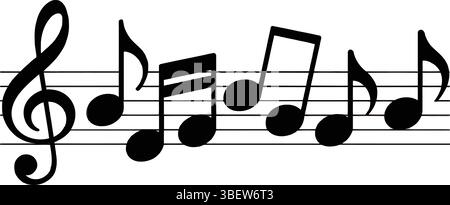 Schwarzer Notenvektor mit Höhenschlüssel auf Notenlinie für Musik- oder Audiodesign Stock Vektor